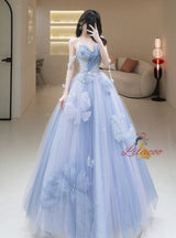Blue Tulle Sequins Off the Shoulder Butterfly Prom Dress