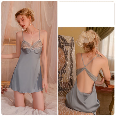 Sexy Backless Perspective Suspender Nightdress