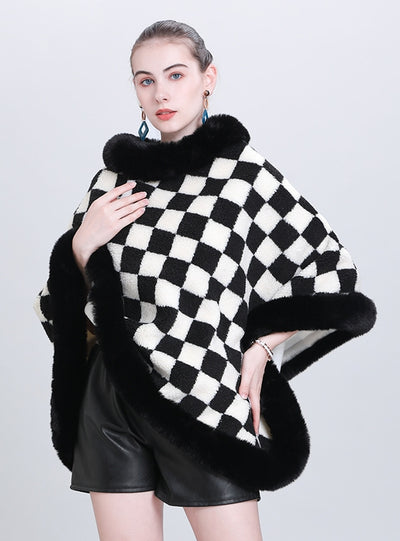 Thickened Plaid Round Neck Shawl Cloak