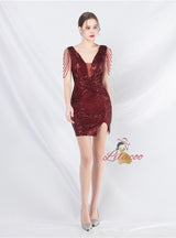 V-neck Sequins Mini Prom Dress