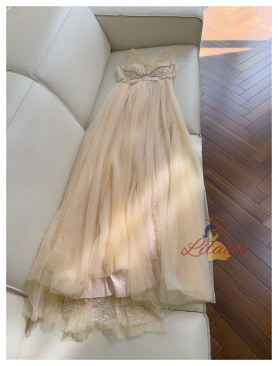 Champagne Suquins Tulle Prom Dress