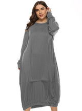 Round Neck Fashion Lantern Long Sleeve Dress