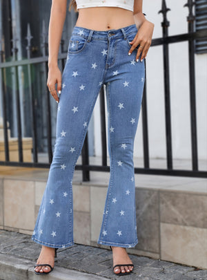 Jeans Printed Star Flared Jeans Pants