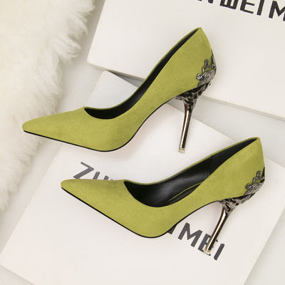 Metal Hollow Suede Stiletto Heels Shoes