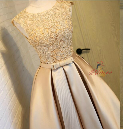 Gold Satin Lace Homecoming Dress
