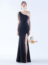 One Shoulder Beading Split Prom Dress
