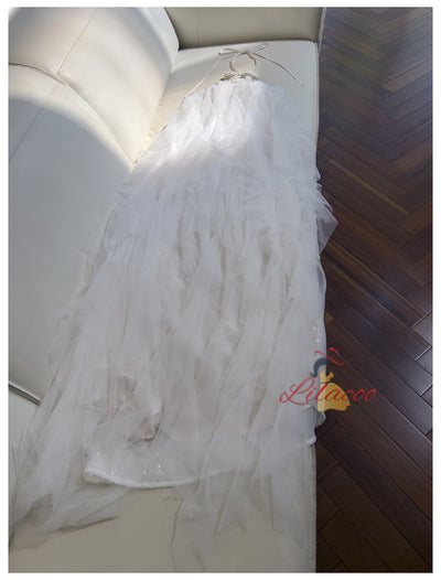 White Tulle Halter Backless Beading Prom Dress