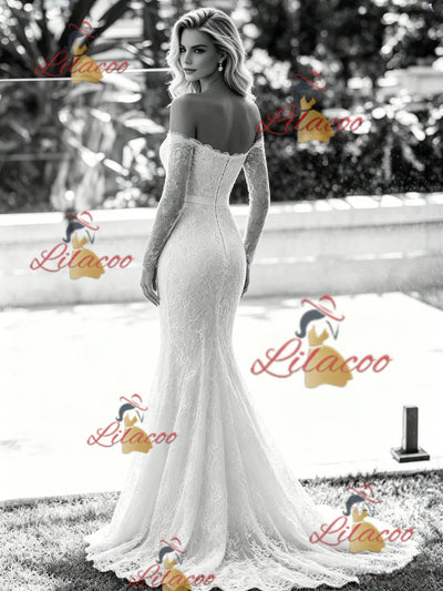 White Mermaid Lace Long Sleeve Wedding Dress