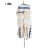 Polyester Plaid Thick Tassel Padded Shawl