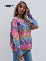 Pullover Striped Round Neck Rainbow Sweater