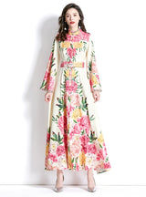 Long-sleeved Palace Horn Sleeve Print Dress