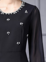 Black Long Sleeve Crystal Mother Of The Bride Dress