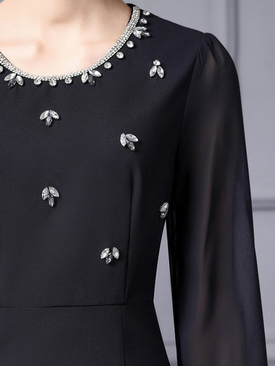 Black Long Sleeve Crystal Mother Of The Bride Dress