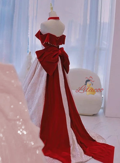 Burgundy Velvet Beading Prom Dress