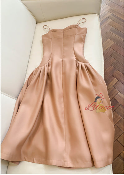 Champagne Suspenders Slim Prom Dress