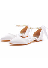 Flat-heeled Pointed Satin Beaded Bridal Shoes