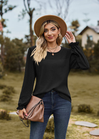 Spliced Round Neck Long Sleeve T-shirt
