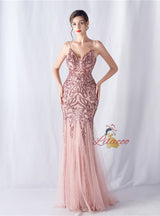 Mermaid Sequins Tulle Spaghetti Straps Prom Dress