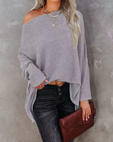 Knitted Top Waffle Diagonal Shoulder Sweater
