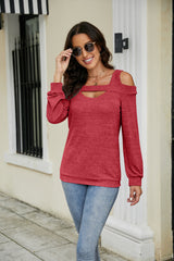 Round Neck Solid Color Long Sleeve Loose Top T-shirt