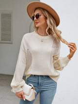 Hollow Pullover Round Neck Sweater
