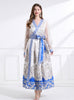 Retro Palace Printed Long Bubble Sleeve Dress