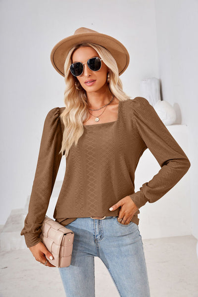 Solid Color Jacquard Long Sleeve T-shirt