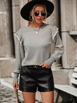 Loose Solid Color Flounces Crewneck Sweater