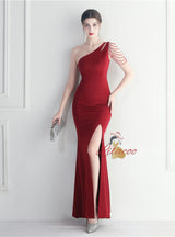 Mermaid One Shoulder Beading Split Prom Dress