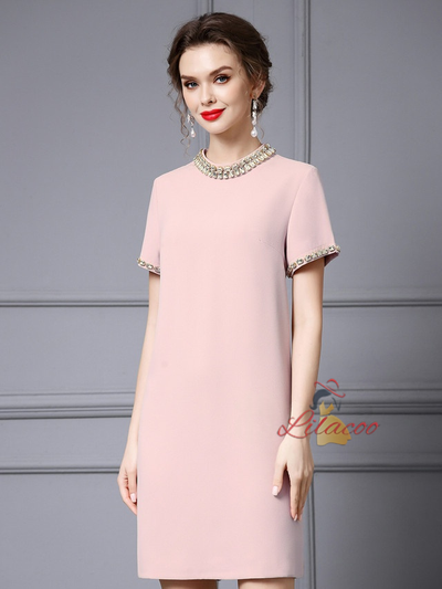 Blue Short Sleeve Crystal Mother Of The Bride Dress