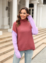 Stitching Fashion Turtleneck Pullover Sweater