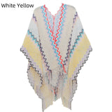Ethnic White Knitted Split Tassels Shawl