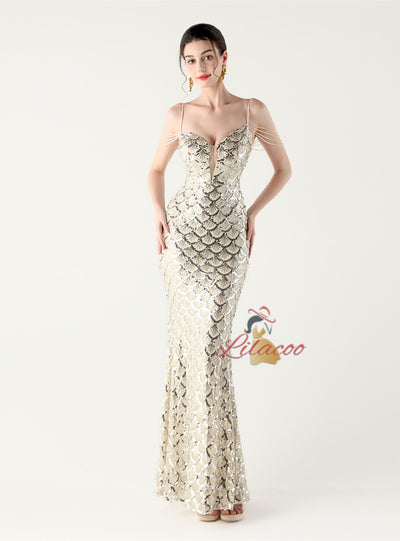 Mermaid Spaghetti Straps Beading Prom Dress