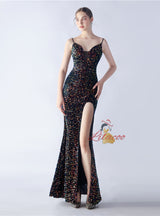 Spaghetti Straps Mermaid Sequins Prom Dress