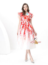 Lotus Leaf V-neck Slim Printed Long Dress