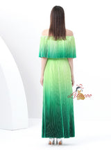 Gradient Pleats Off the Shoulder Long Dress