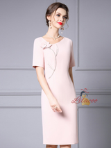 Fuchsia Short Sleeve Beading Mother Of The Bride Dress