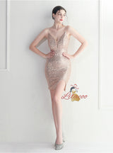 Spaghetti Straps Sequins Mini Prom Dress