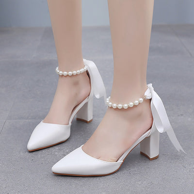 7 cm Thick Pointed Beaded Bridal High Heels