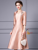 Burgundy Satin Short Sleeve Mother Of The Bride Dress