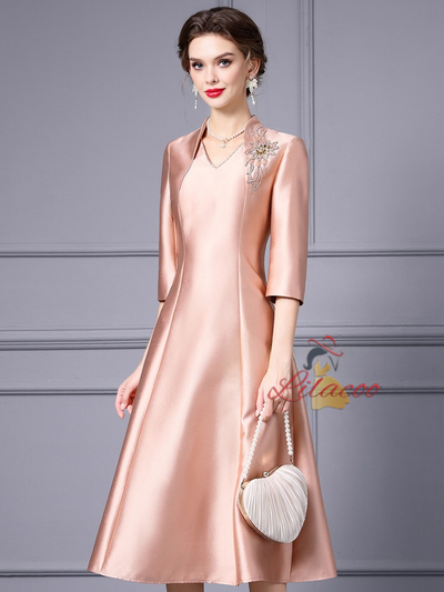 Burgundy Satin Short Sleeve Mother Of The Bride Dress