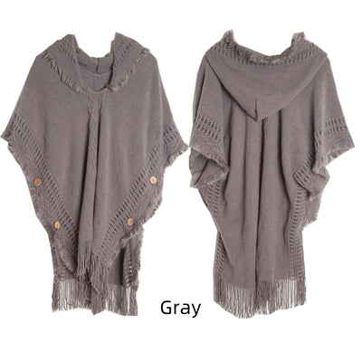 Autumn and Winter Button Hooded Cloak Shawl
