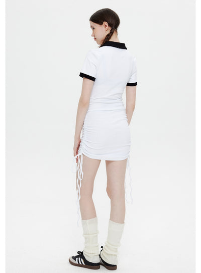 POLO Lapel Slim Drawstring Dress