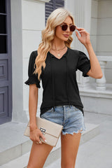 V-neck Lace-up Loose Short-sleeved T-shirt