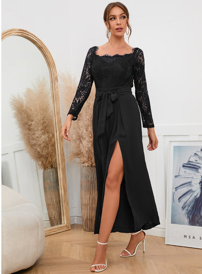 Sexy Lace Long Sleeve Belt Jumpsuit
