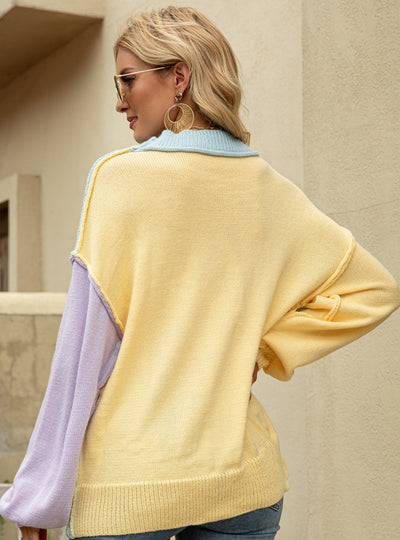 Spliced Knitted Turtleneck Sweater