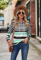 Geometric Stripe Printed Long Sleeve Hoodie Top