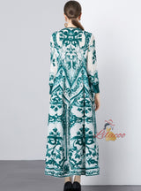 Ethnic Blue and White Porcelain Printed Pleated Dress