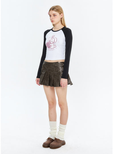Embroidered Rabbit Long Sleeve Short T-shirt