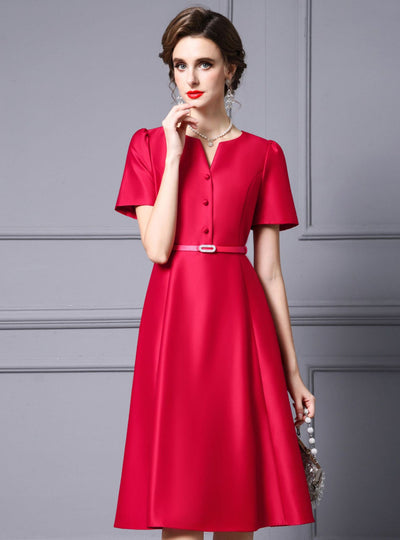 Pink Satin Short Sleeve Mother Of The Bride Dress